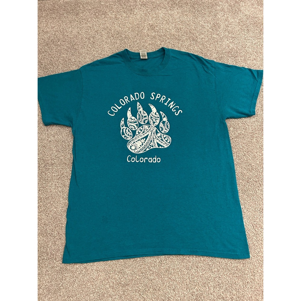 Colorado Springs T-Shirt Adult Large Teal Bear Paw Excellent Paisley Tee